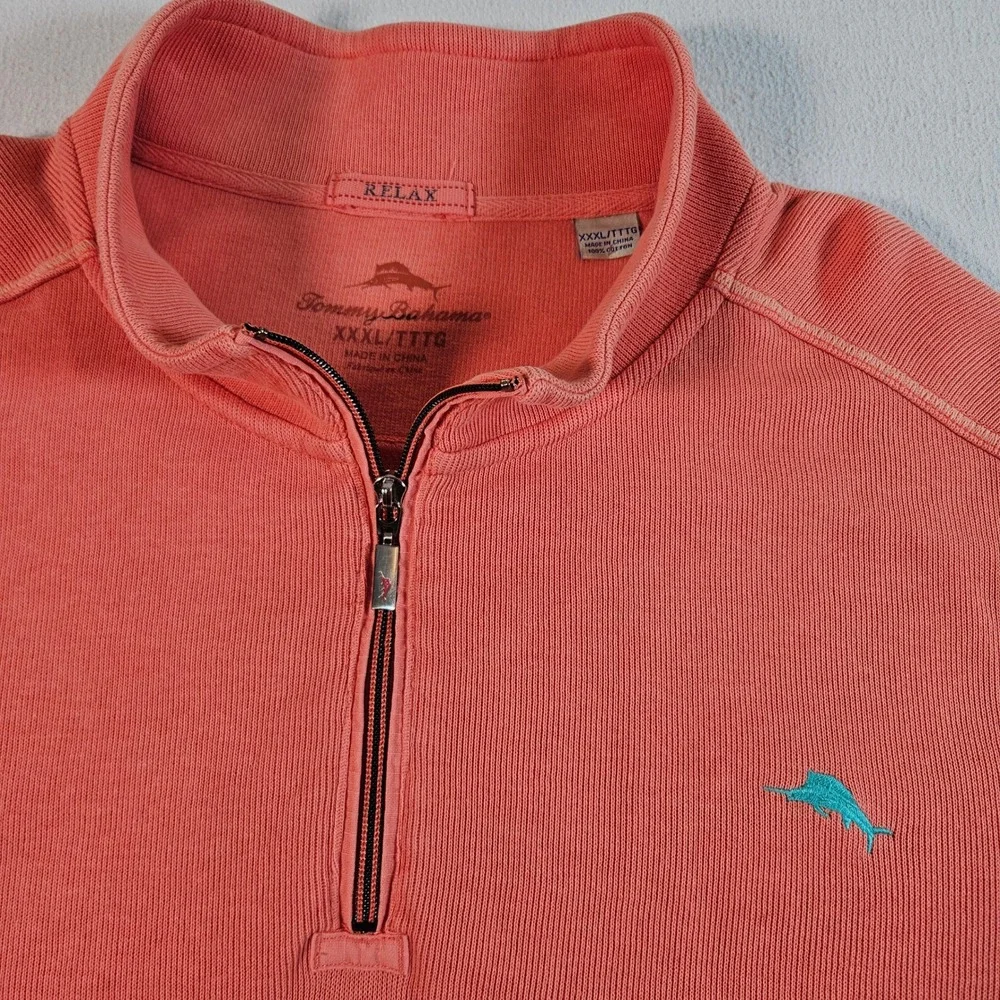 Tommy Bahama Pullover Mens 3XL Coral Orange Quarter Zip Ribbed Cotton TB21966